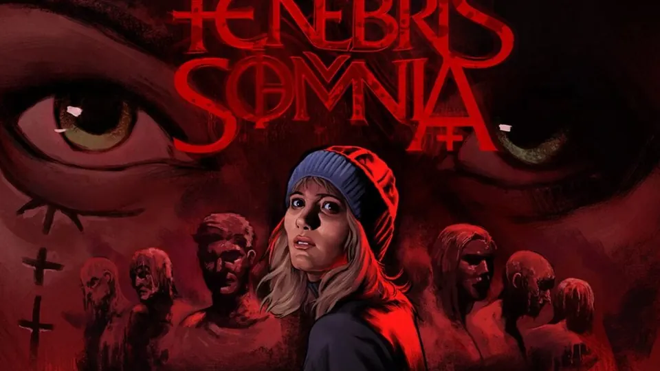 Official painted key art with heroine and giant eyes